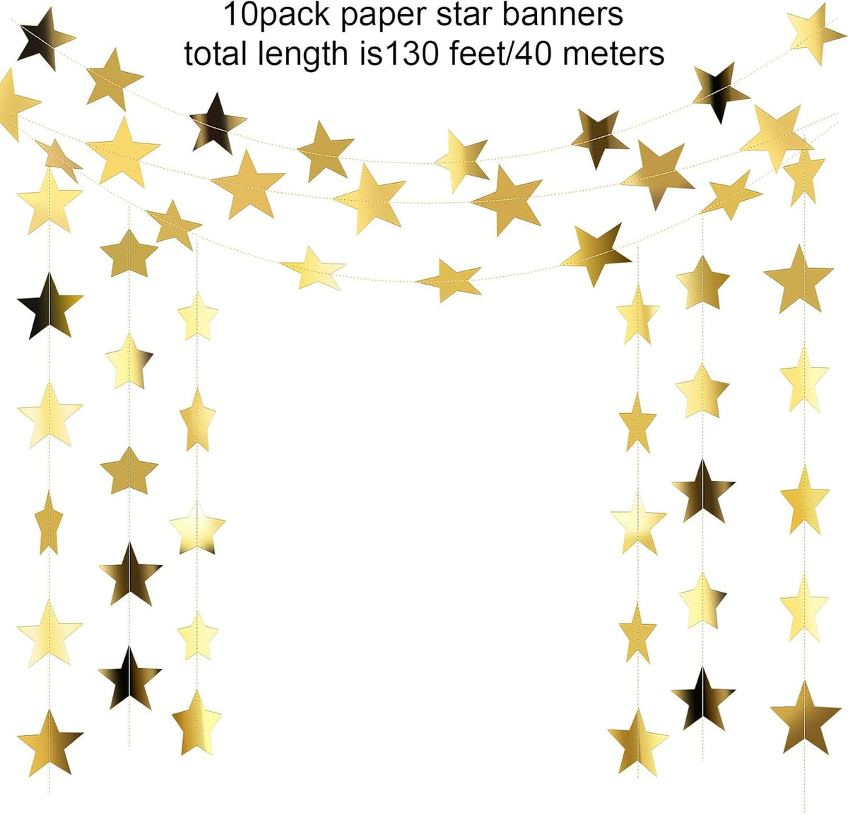 Patelai Glitter Star Garland Banner Decor 130 Feet Star Hanging Bunting Banner Twinkle Backdrop for