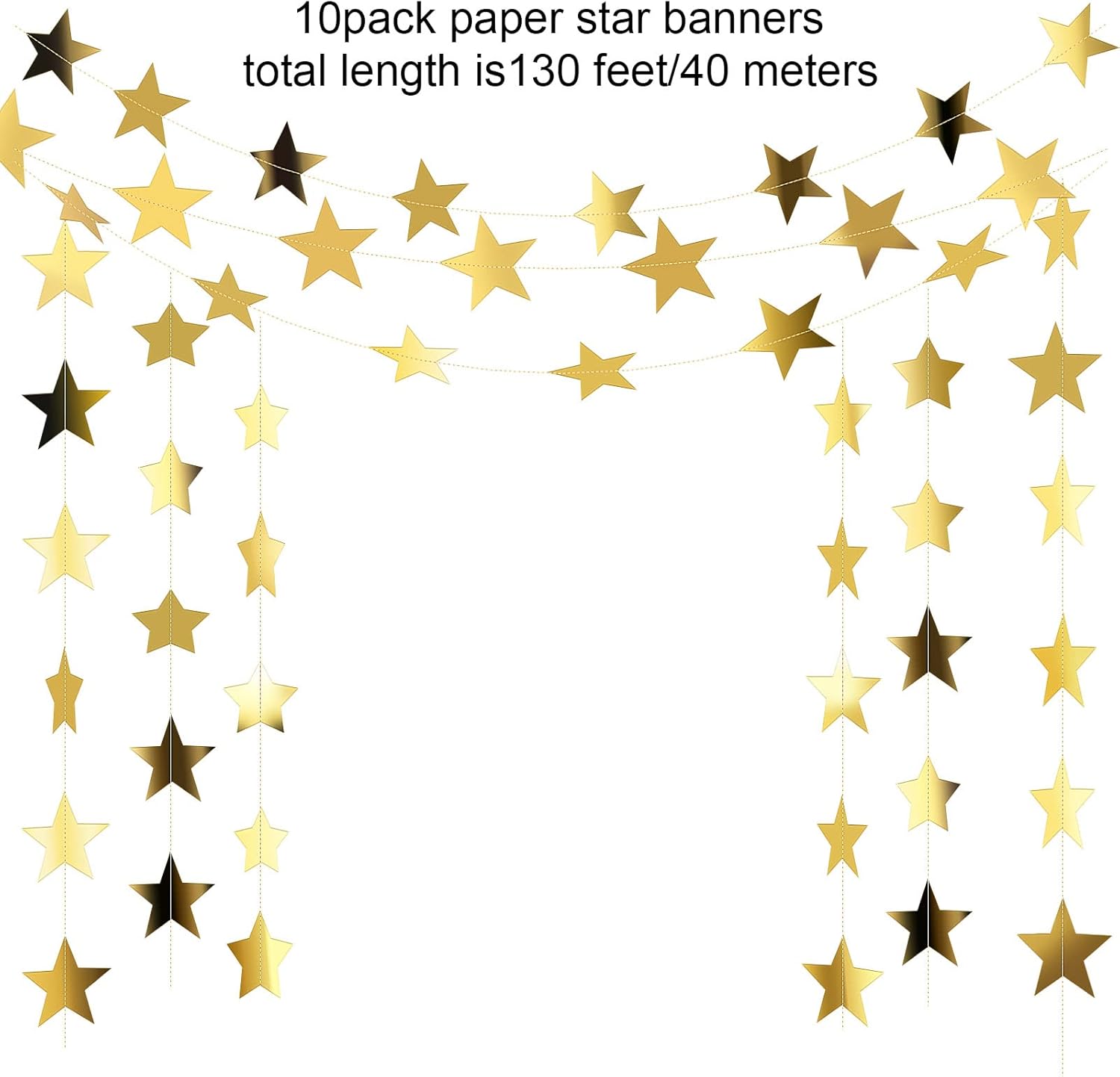 Patelai Glitter Star Garland Banner Decor 130 Feet Star Hanging Bunting Banner Twinkle Backdrop for