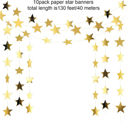 Patelai Glitter Star Garland Banner Decor 130 Feet Star Hanging Bunting Banner Twinkle Backdrop for