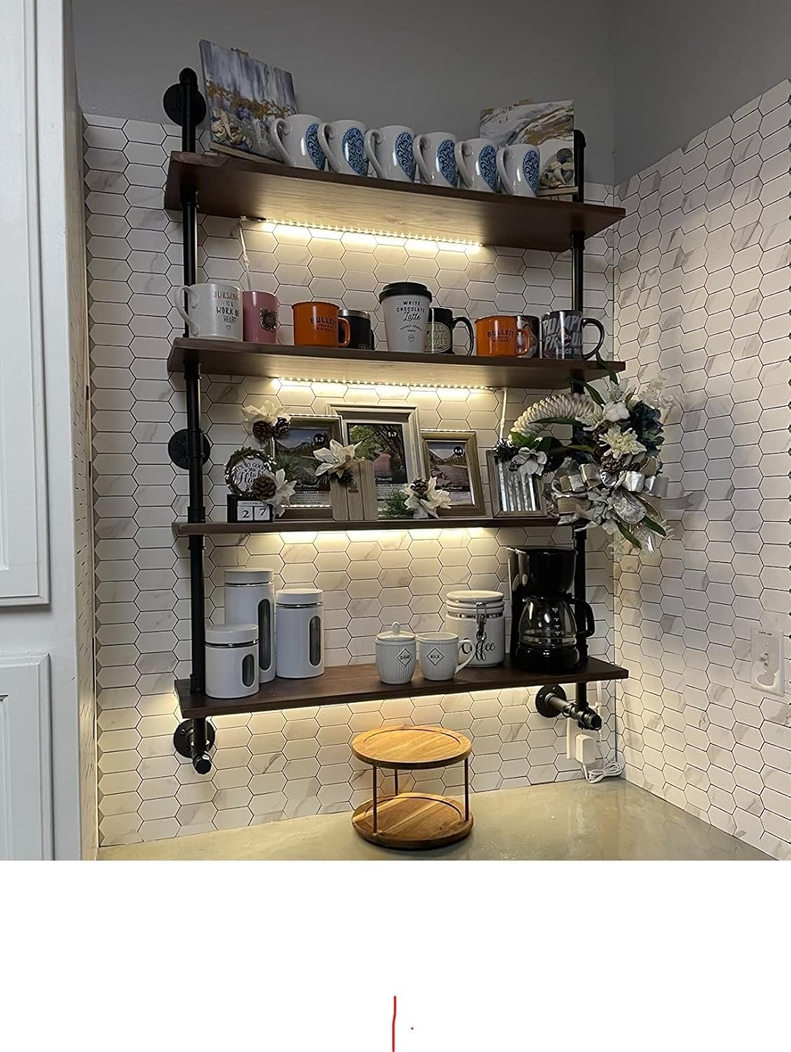 ROGMARS Floating Shelves for Wall,Solid Wood Shelves Industrial Pipe Shelving 36inch for Wall