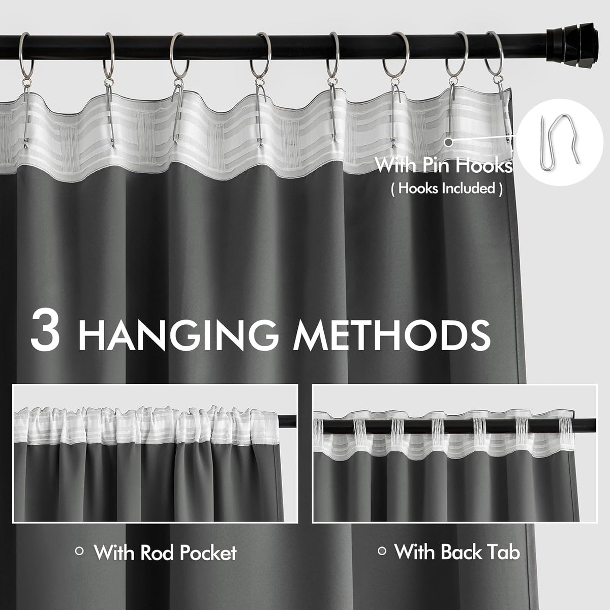 MIULEE Back Tab Grey Blackout Curtains 84 Inch Length 2 Panels Set for Living Room Bedroom Privacy