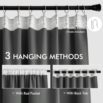 MIULEE Back Tab Grey Blackout Curtains 84 Inch Length 2 Panels Set for Living Room Bedroom Privacy