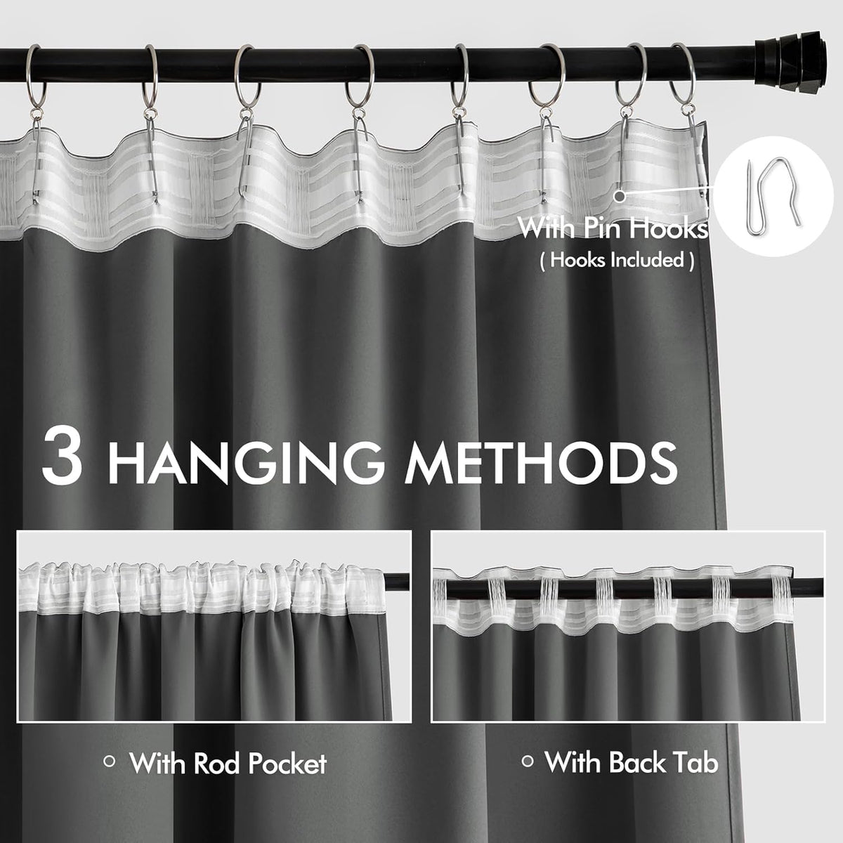 MIULEE Back Tab Grey Blackout Curtains 120 Inch Long 2 Panels Set for Living Room Bedroom Privacy