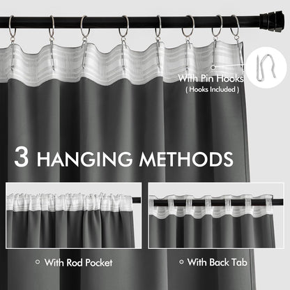 MIULEE Back Tab Grey Blackout Curtains 120 Inch Long 2 Panels Set for Living Room Bedroom Privacy