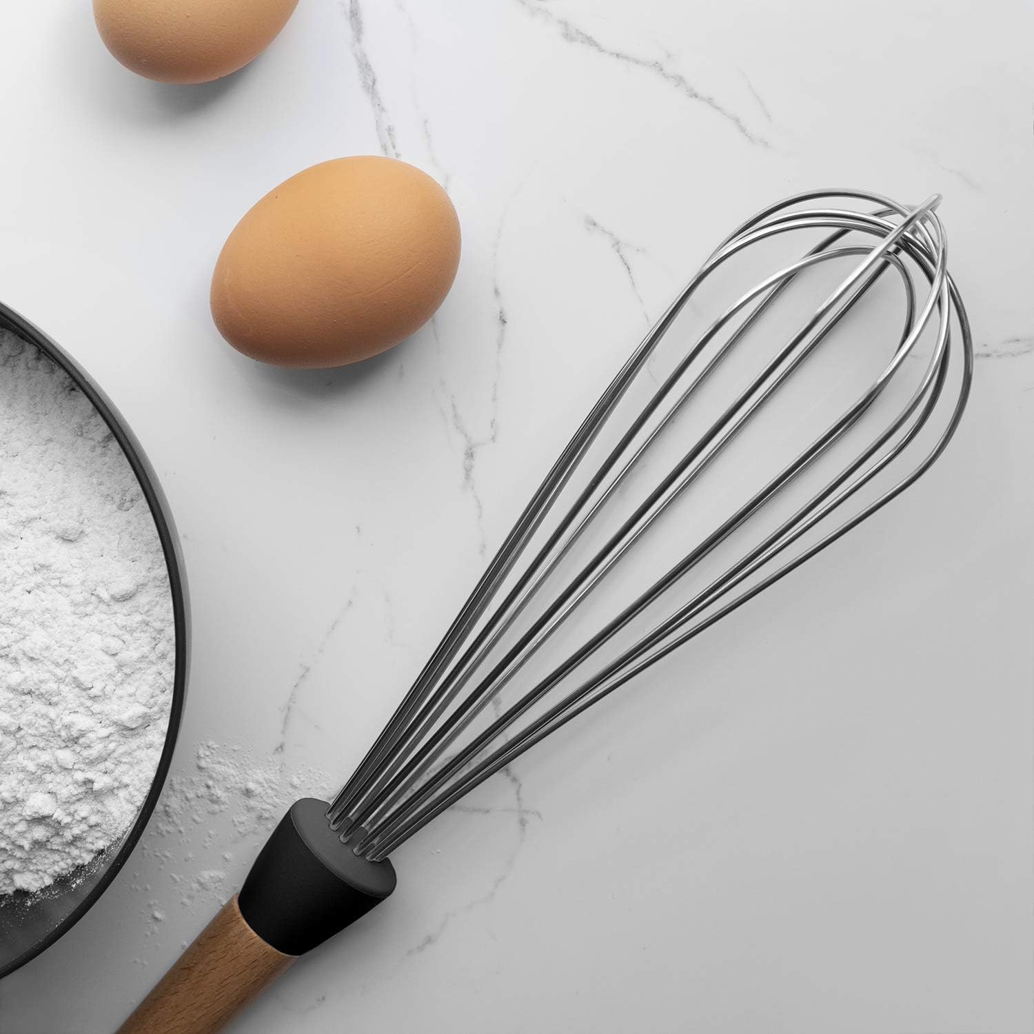 Country Kitchen Non Stick Silicone Utensil Set with Rounded Wood Handles for Cooking and Baking, 6