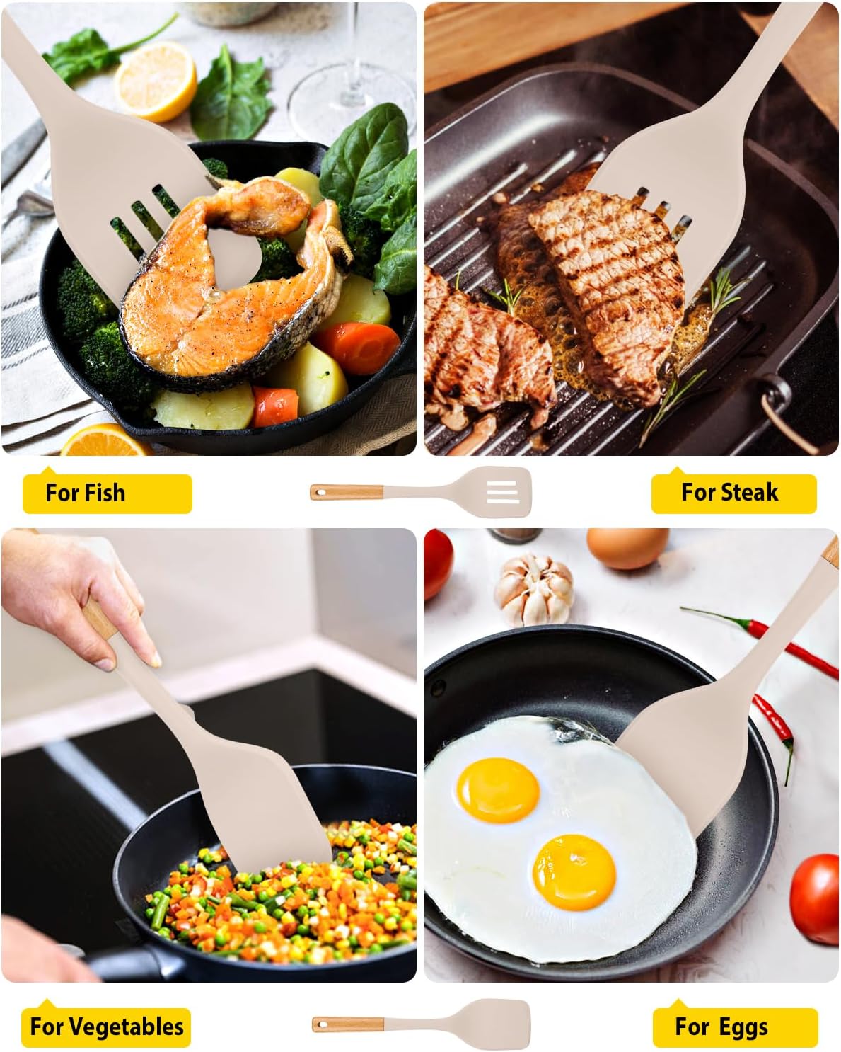 Pack of 2 Large Silicone Spatula, Heat Resistant Solid Turner, Non Stick Slotted Spatulas with