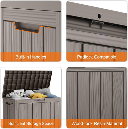45 Gallon Resin Deck Box, Lockable Patio Outdoor Storage Box for Furniture, Garden Tools and Tools
