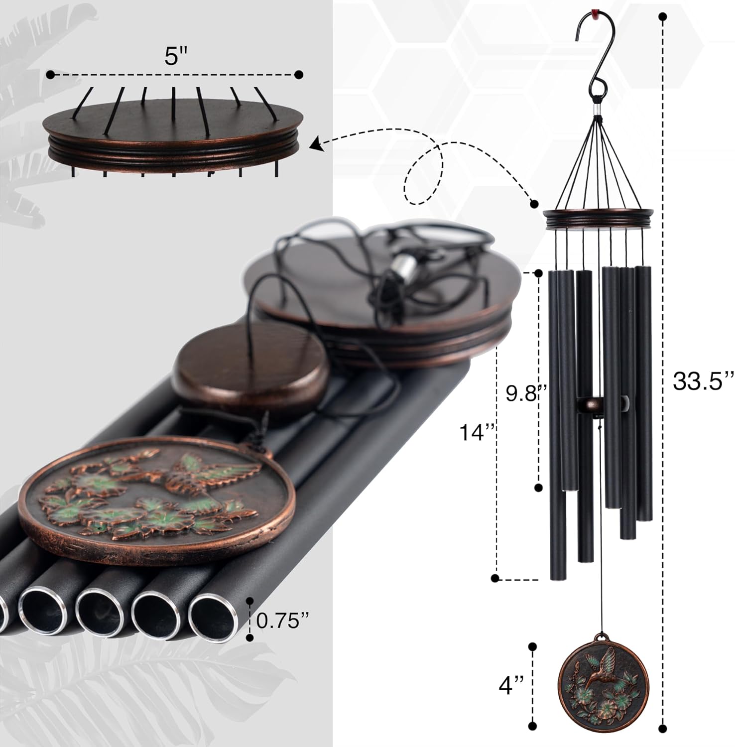 Vanquer Large Wind Chimes for Outside Deep Tone - 34'' Wind Chimes Outdoor Clearance, Windchimes