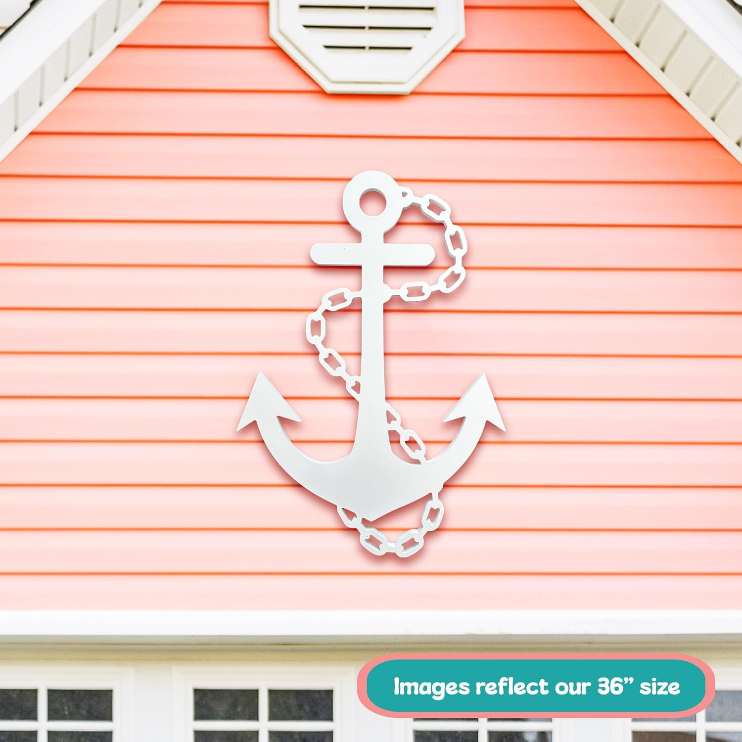 Outdoor Anchor Wall Decor, Nautical Beach House Sign, Weatherproof PVC Anchor with Chain, Ocean