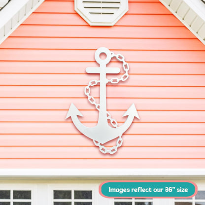 Outdoor Anchor Wall Decor, Nautical Beach House Sign, Weatherproof PVC Anchor with Chain, Ocean