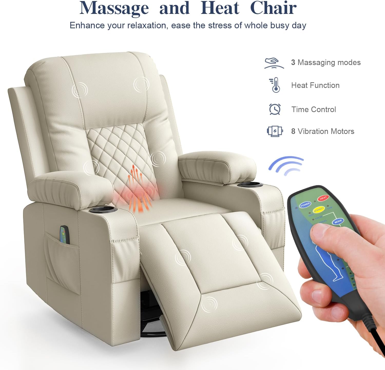 Recliner Chairs for Adults, Massage Rocker with Heated Modern Ergonomic Lounge 360 Degree Swivel