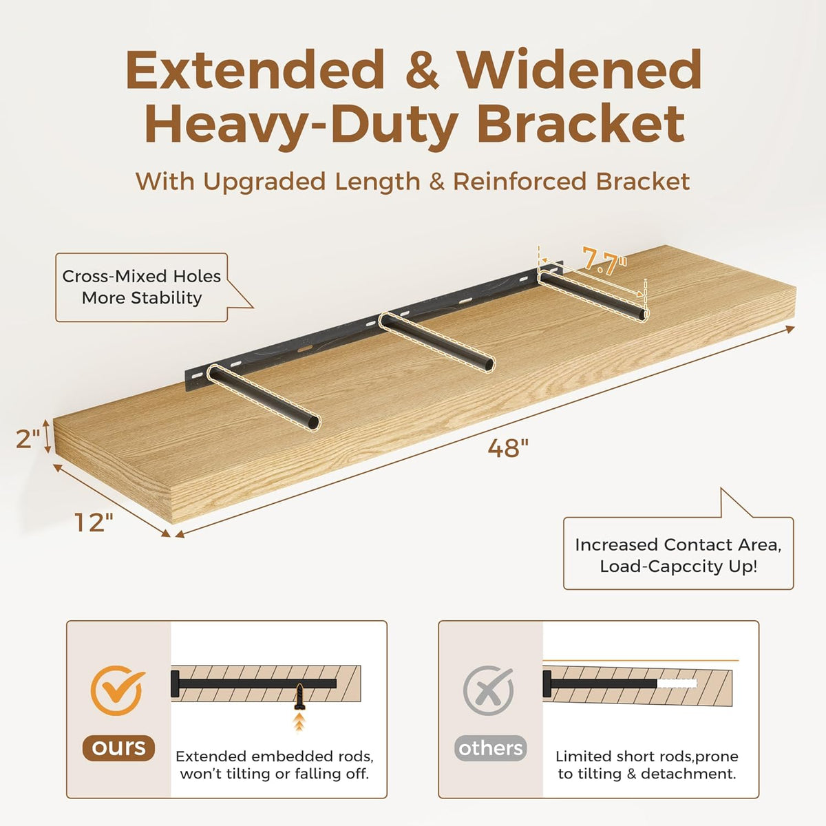 Floating Shelves 48 Inch Long, 12 Inch Deep Floating Shelves for Wall, 48 x 12 Large Wall Shelves