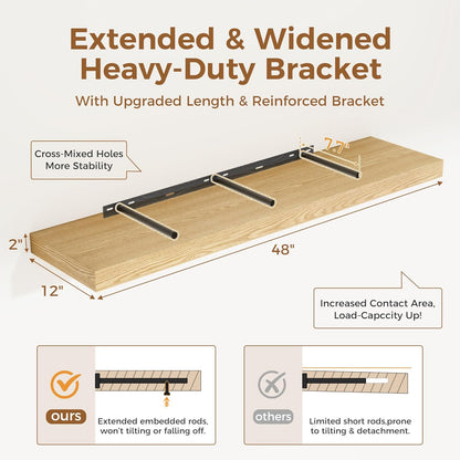 Floating Shelves 48 Inch Long, 12 Inch Deep Floating Shelves for Wall, 48 x 12 Large Wall Shelves