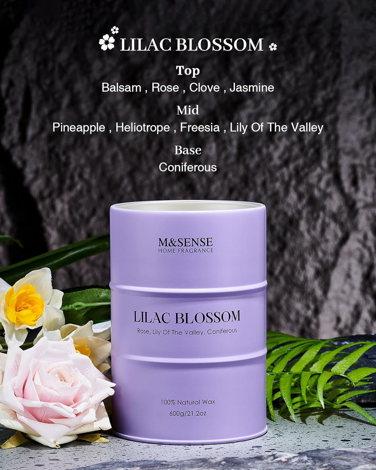 M&SENSE Lilac Blossom Soy Candles for Home Scented, 21.2oz 120 Hour Long Burning Large Aromatherapy