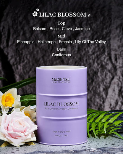M&SENSE Lilac Blossom Soy Candles for Home Scented, 21.2oz 120 Hour Long Burning Large Aromatherapy