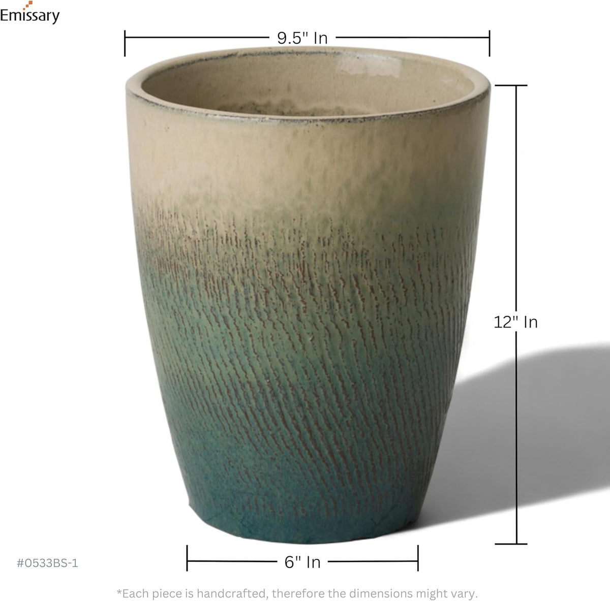 Emissary Bullet 9.5 in. Bayside Green Ceramic Round Planter (9.5 in. L x 9.5 in. W x 12 in. H) with