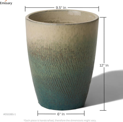 Emissary Bullet 9.5 in. Bayside Green Ceramic Round Planter (9.5 in. L x 9.5 in. W x 12 in. H) with