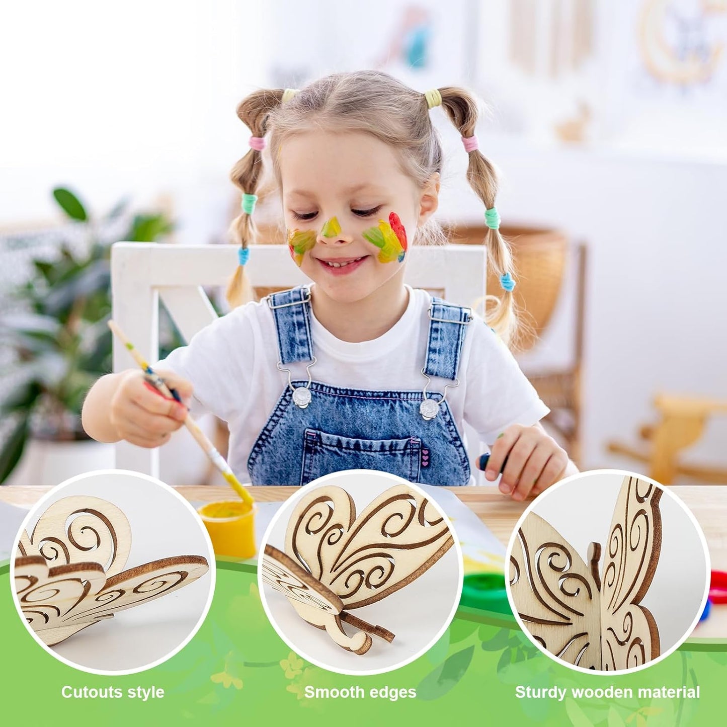 COCHIE DIY 3D Spring Butterfly Wood Crafts to Paint for Kids Adults, Paintable Unfinished Wooden