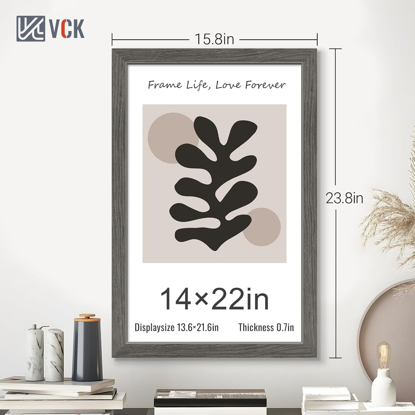 VCK 14x22 Picture Frame Set of 3, Gray Solid Wood Poster Picture Frame, Exclusive Wood Grain, Wall