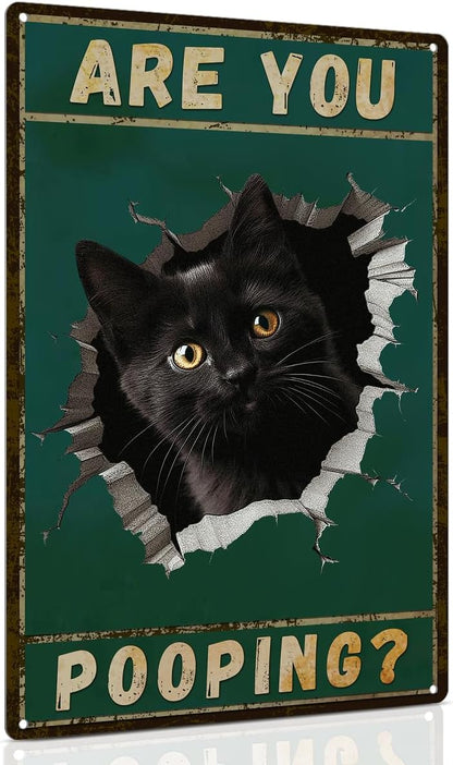 ALKB Are You Pooping Signs Funny Black Cat Sign for Bathroom Wall Decor, Vintage Cat Gift 8 x 12