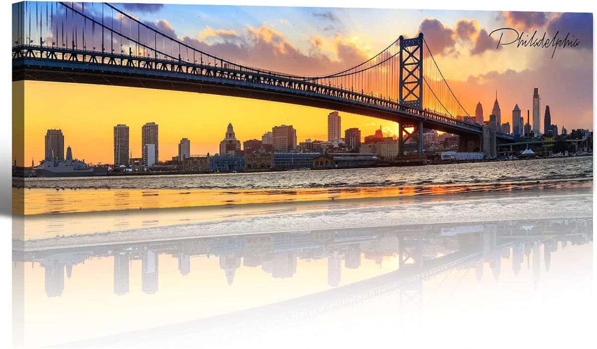 Philadelphia Skyline Wall Art Cityscape Living Room Decor Panorama Pictures City Building House