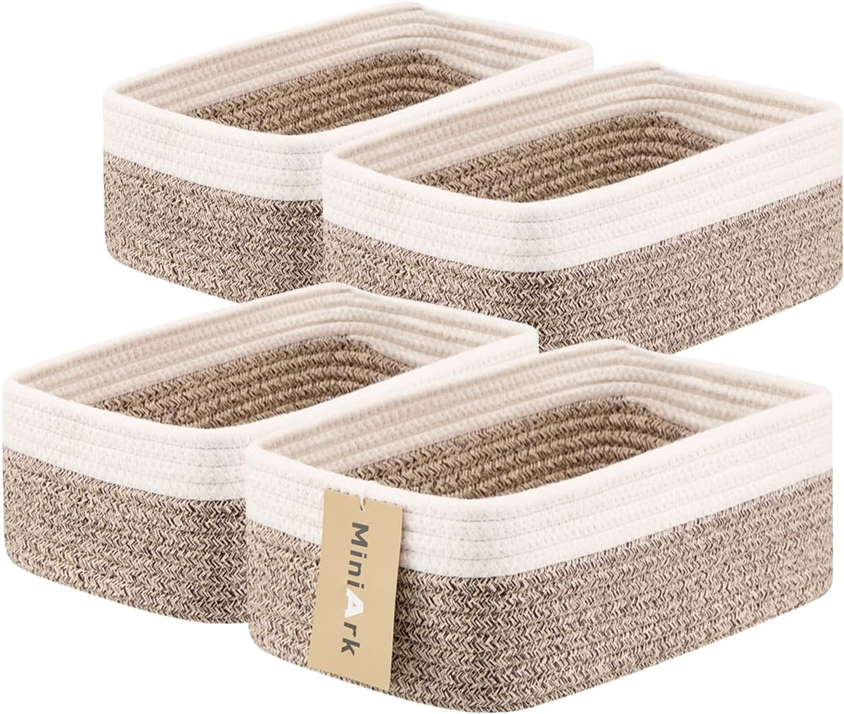 Small Storage Baskets for Organizing | Closet Organizer Bins | Shelf Toy Basket | Woven Rope