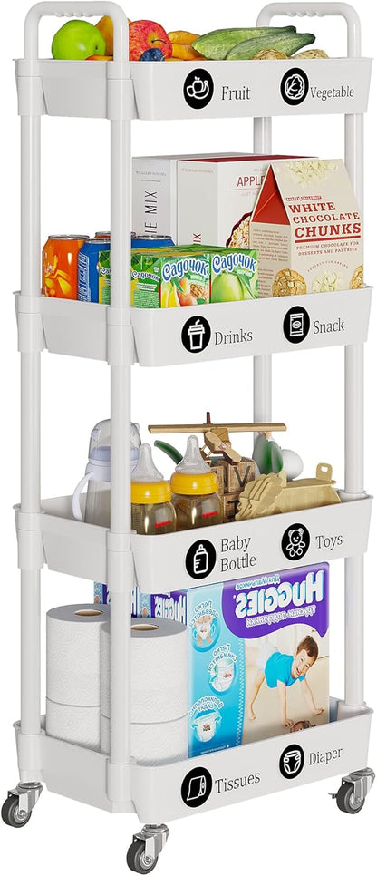 Laiensia 4-Tier Storage Cart,Multifunction Utility Rolling Cart Kitchen Storage Organizer,Mobile