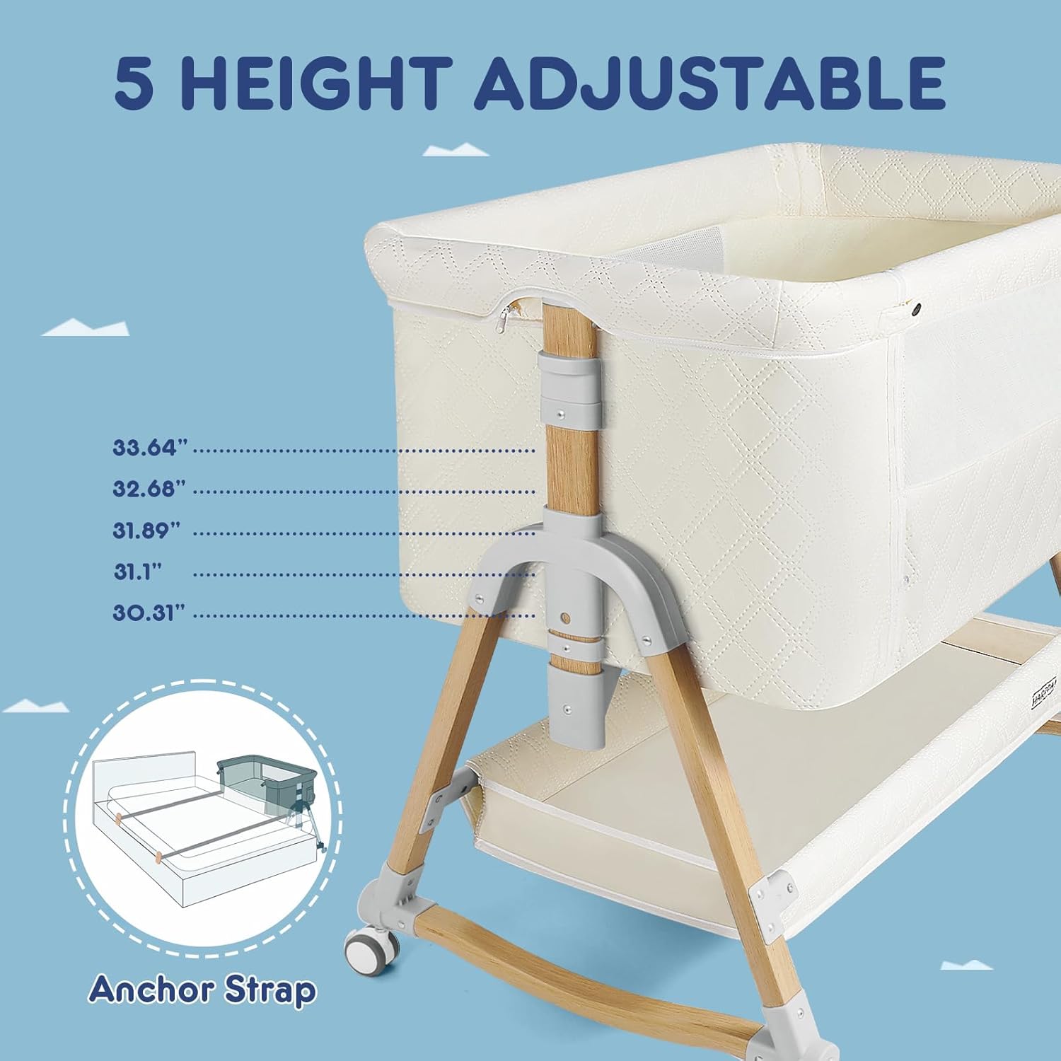 HARPPA Cuddly Bassinet, 3 in 1 Baby Bassinet Bedside Sleeper, Bedside Crib with Mattress and