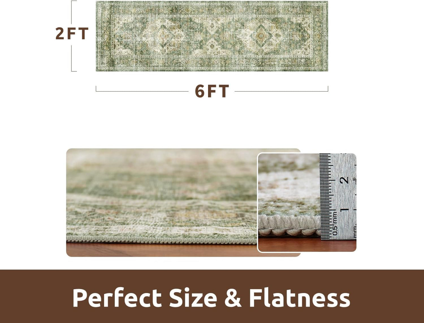 AMOAMI-2X6 Runner Rug-Washable Runners for Hallways-Soft Non Slip Bedside Rugs for Bedroom-Vintage