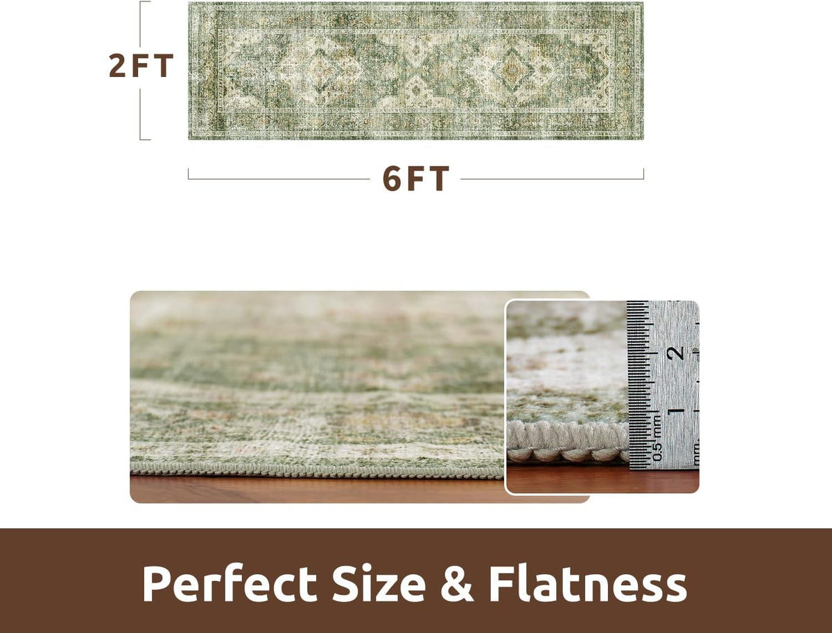 AMOAMI-2X6 Runner Rug-Washable Runners for Hallways-Soft Non Slip Bedside Rugs for Bedroom-Vintage