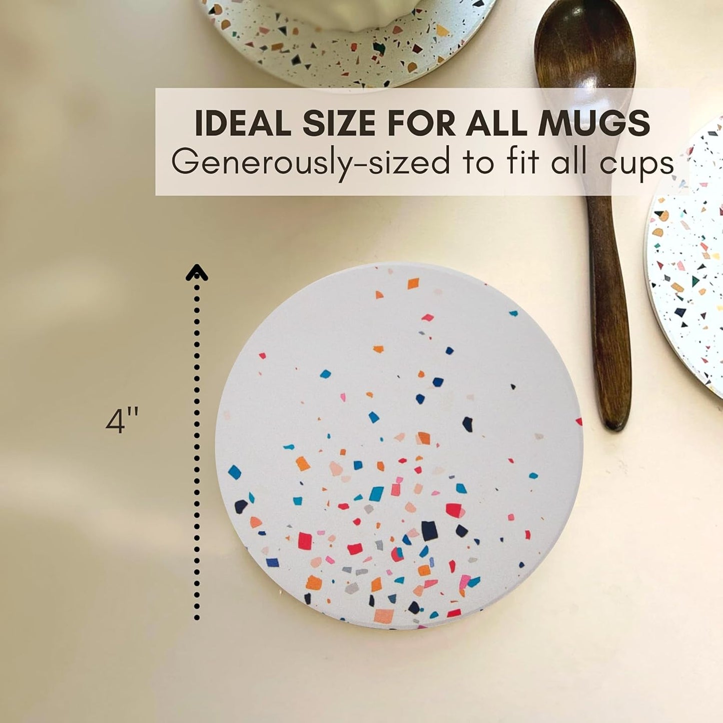 Terrazzo Drink Absorbent Coasters with Holder Set of 6, Ceramic Coaster for Drinks, Coffee Table