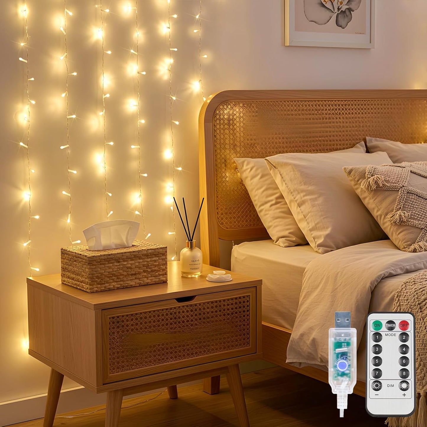 suddus Curtain Lights for Bedroom, 90 Led Hanging String Light Outdoor, Fairy Curtain Lights Indoor