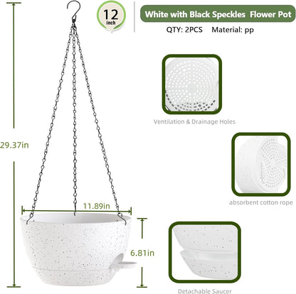 12 Inch Hanging Baskets 2 PC with Chains, Self-Watering Hanging Planters for Indoor Outdoor Plants