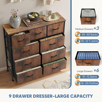 DUMOS Dresser for Bedroom, Storage Organizer with 9 Drawers
