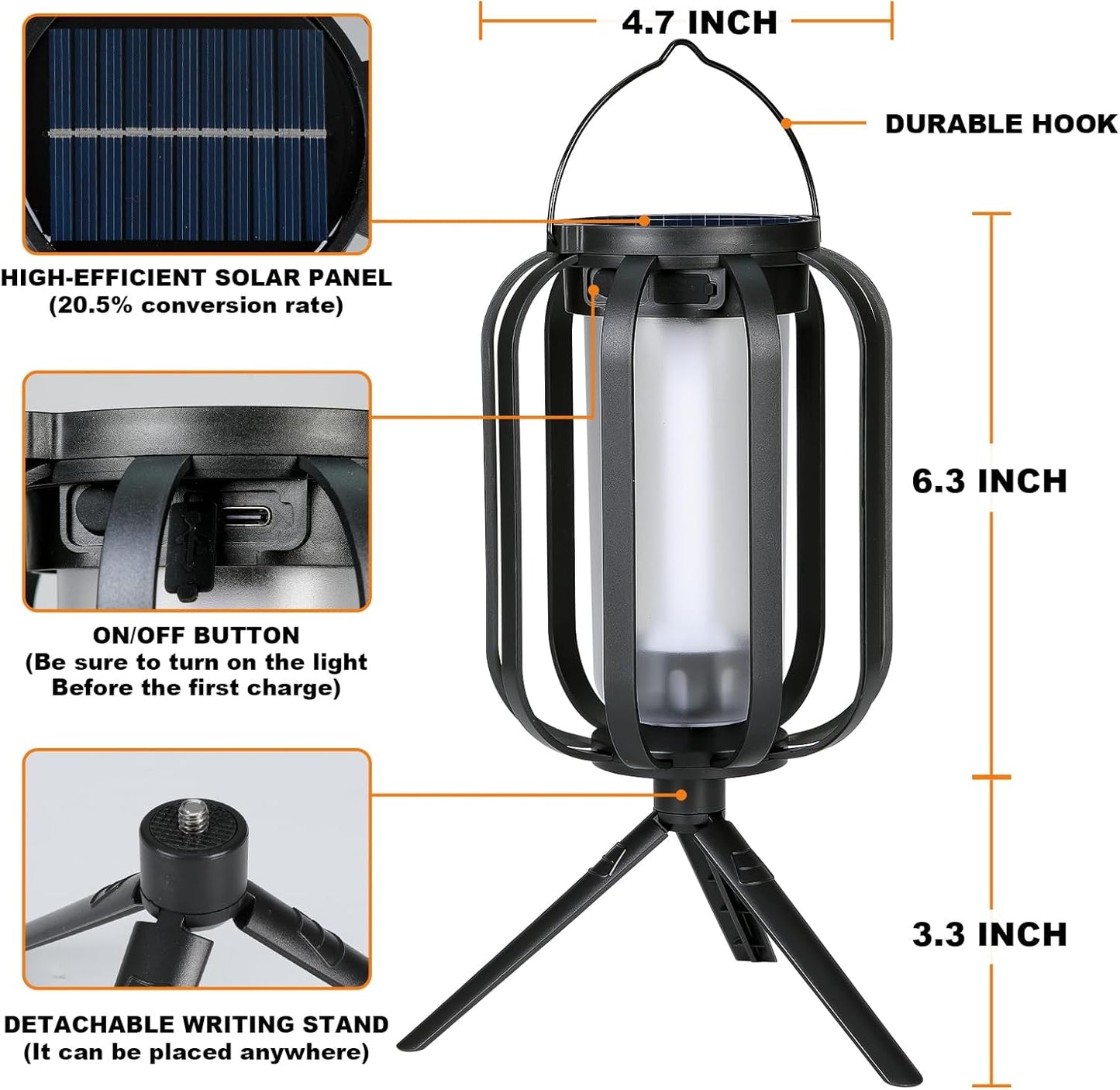 Solar Lantern Outdoor Lights, 2 Pack Waterproof Solar Powered Lanterns with Flickering Flame