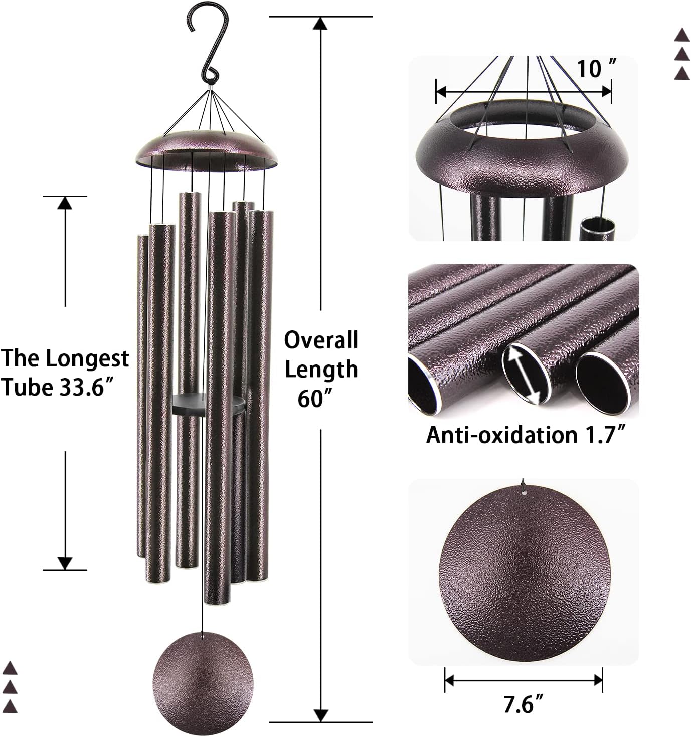 ASTARIN 60" Extra Large Outside Metal Wind Chimes with Deep Tone, Outdoor for Patio Balcony Garden
