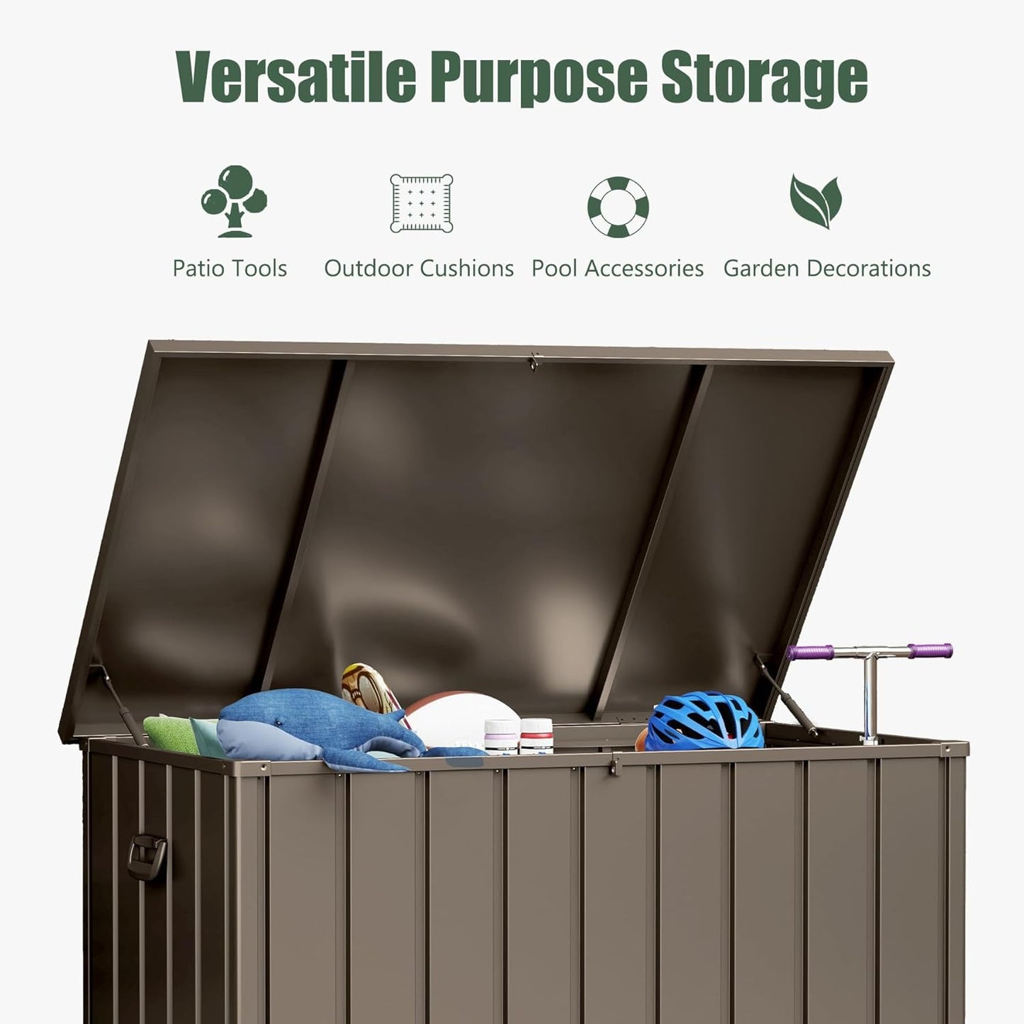 Domi Deck Box 150 Gallon, Waterproof Lockable Steel Outdoor Storage Container for Outside Cushions