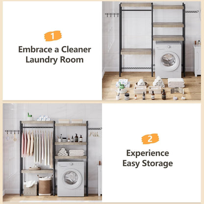 CABIHOME 5-Tier Over-The-Washer Shelf - Adjustable Height Laundry Organizer Space Saver