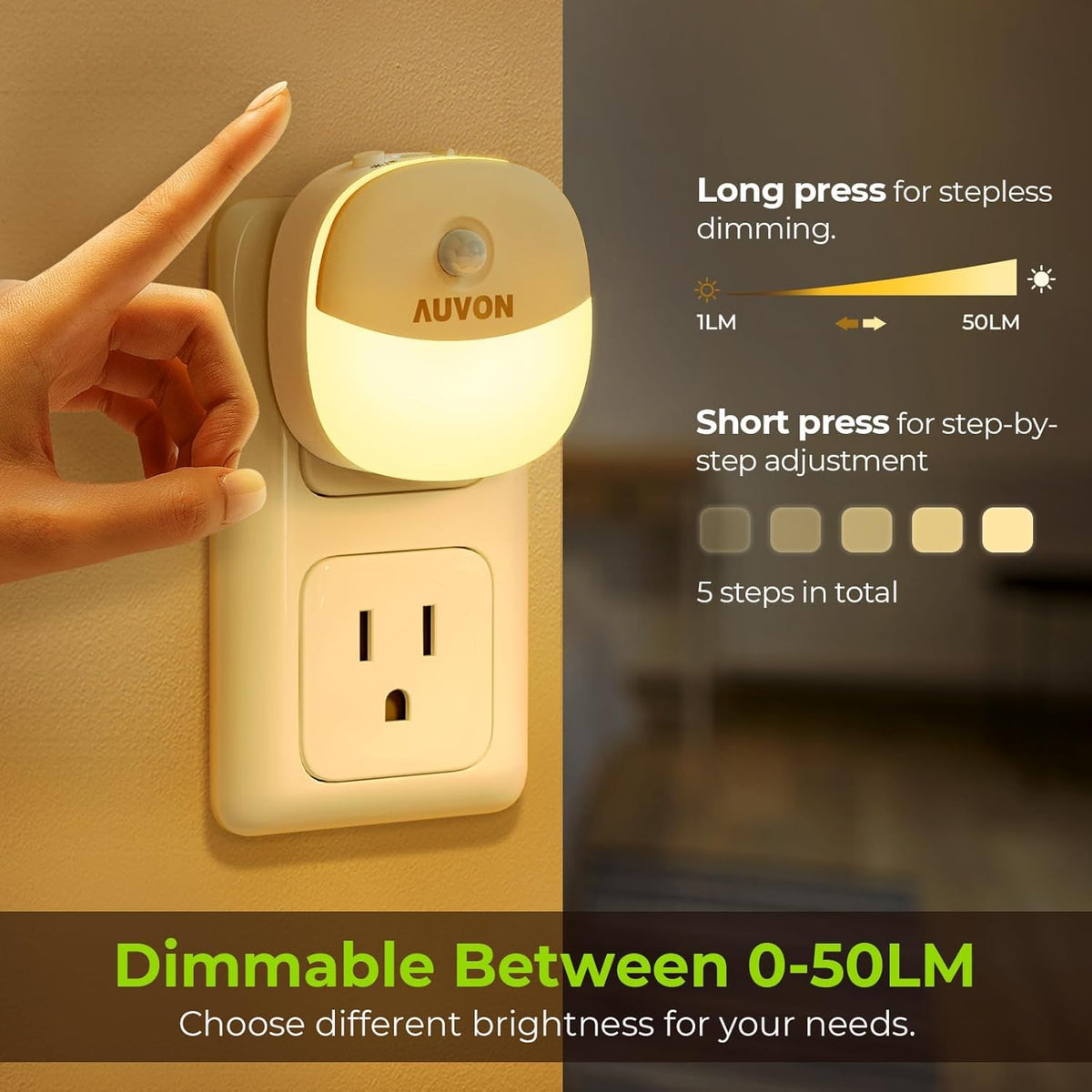 AUVON Plug in Night Light with Motion Sensor and Dusk to Dawn Sensor, Mini Warm White LED