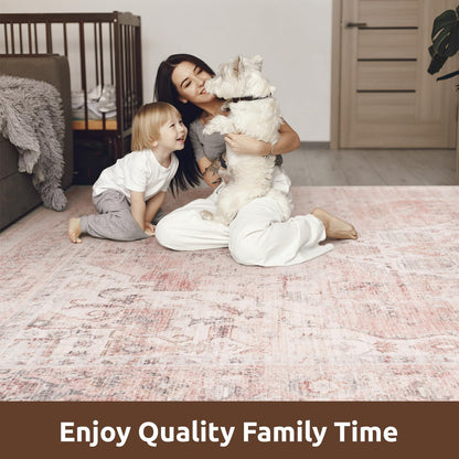AMOAMI 4x6 Soft Vintage Area Rug - Non-Slip Washable Rug for Living Room, Bedroom, Dining Room