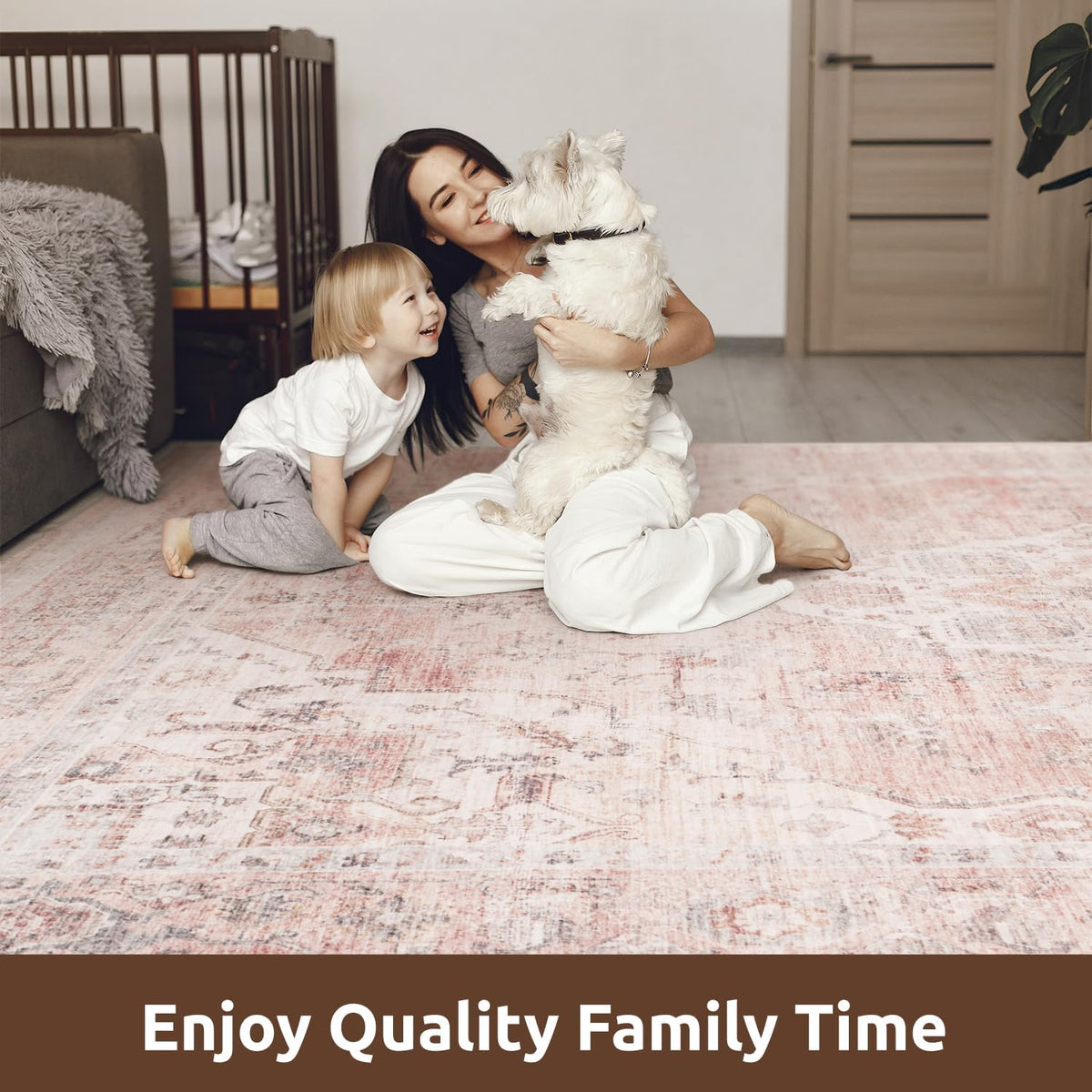 AMOAMI-Area Rug 5X7 Rugs for Living Room-Vintage Soft Pink Rugs for Bedroom-Non Slip Carpet-Machine