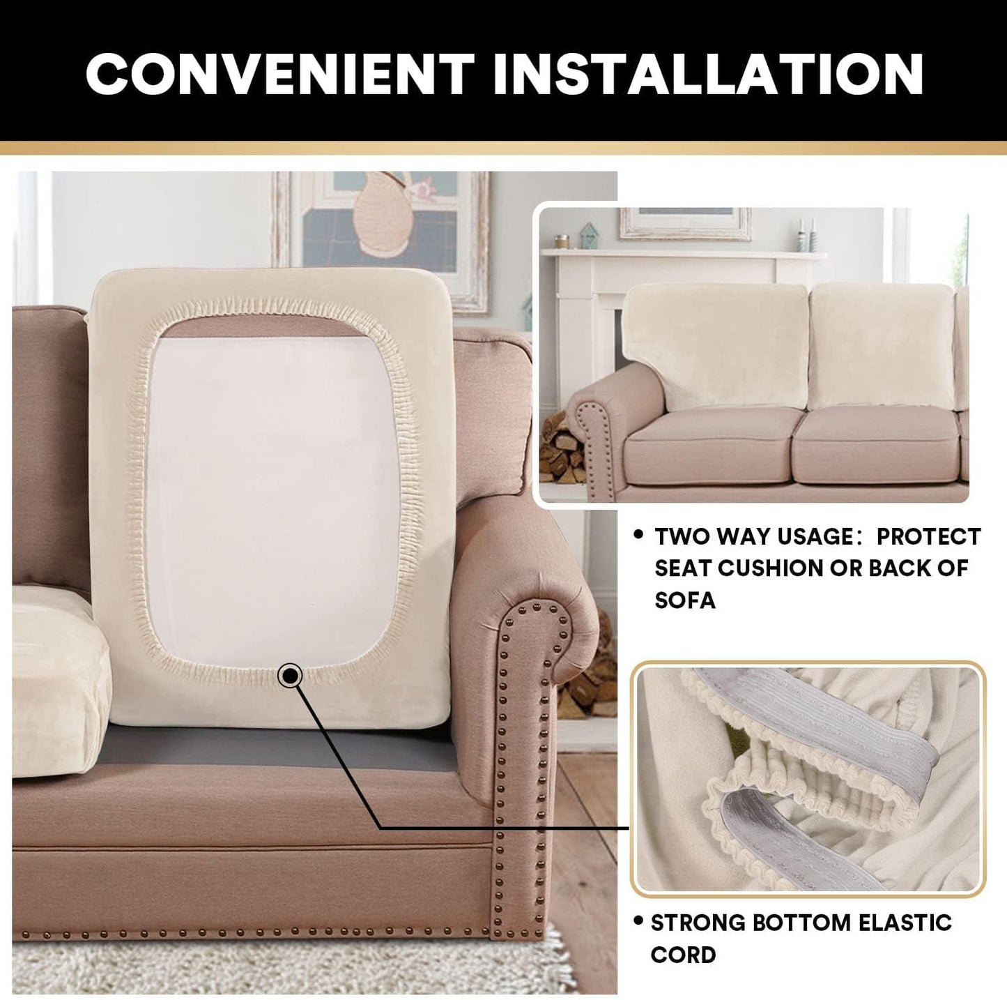 PrinceDeco Velvet Couch Cushion Cover Soft Stretch Cushion Slipcover for Chair Loveseat Sofa