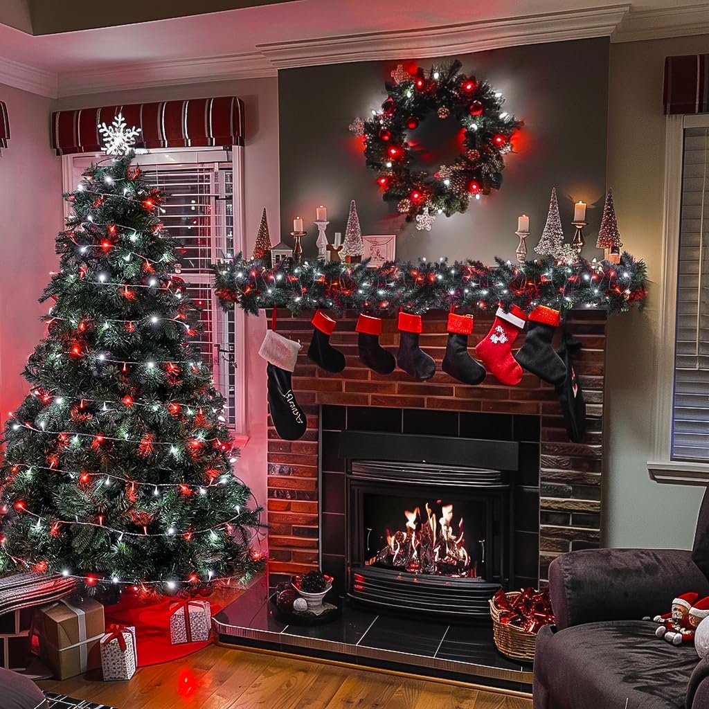 JMEXSUSS Connectable Red and White Christmas Lights, 8 Modes 100 LED Twinkle String Lights Indoor