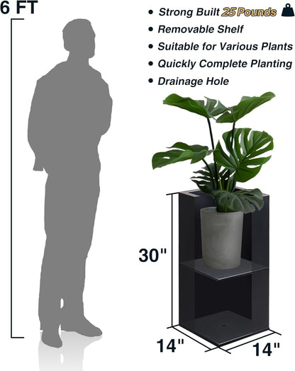 Metallic Heavy Planter for Outdoor Plants, 14Lx14Wx30H Inches, Tall Metal Planter Box with Hand