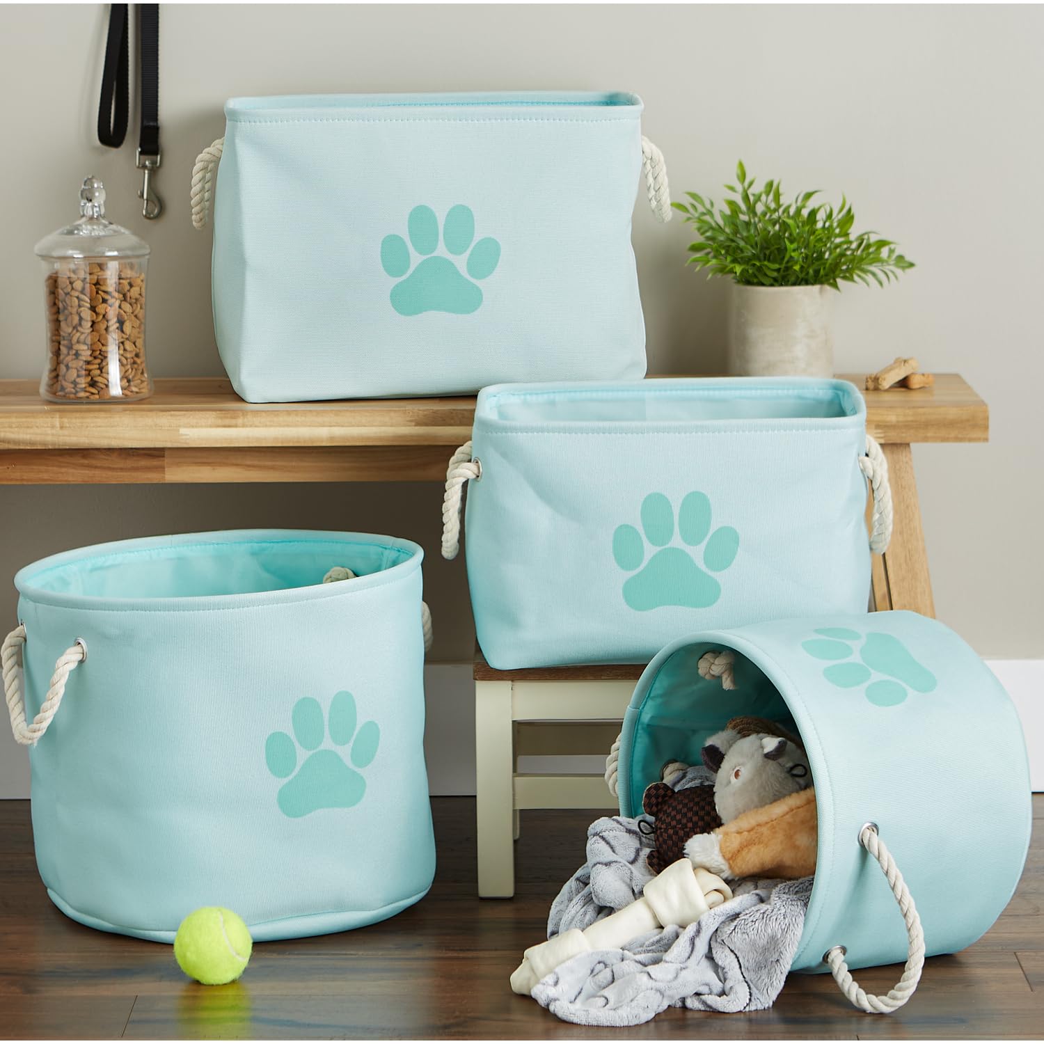 Bone Dry Pet Storage Collection Collapsible Bin, Small Round, Aqua