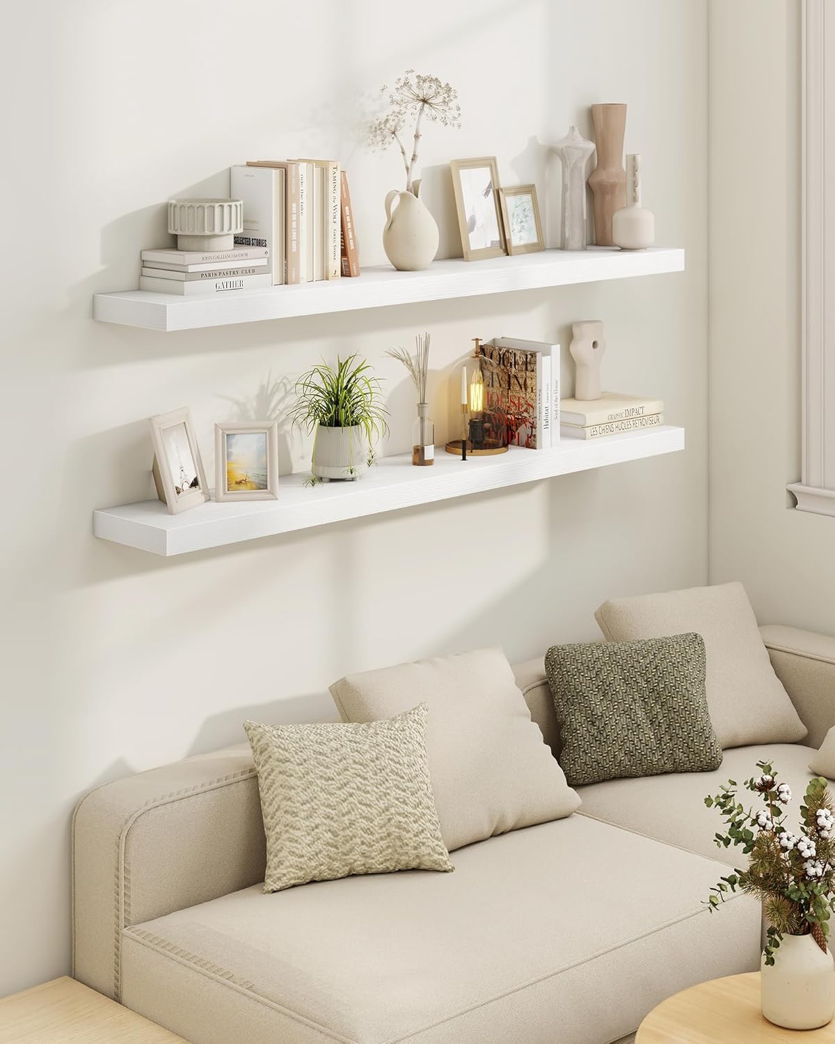 Marsmiles 48" Floating Shelves for Wall, Wooden Shelves with Invisible Brackets Set of 2, Rustic