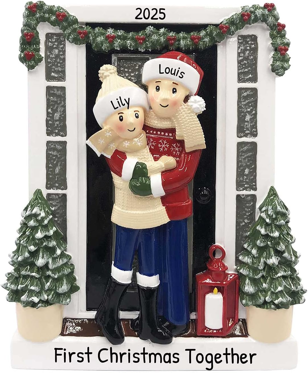3D Personalized Our First Christmas Ornament 2025 Winter Sweater Couple Ornaments Front Door