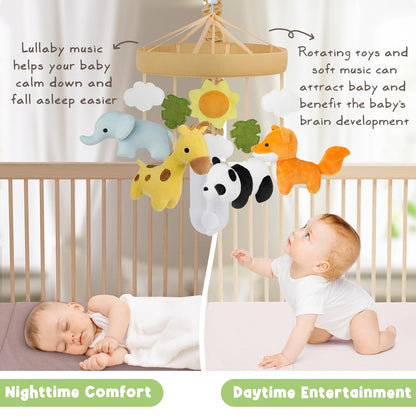 Animals Crib Mobile - Safari Baby Mobile for Crib with 12 Lullabies for Boys & Girls, Musical Baby