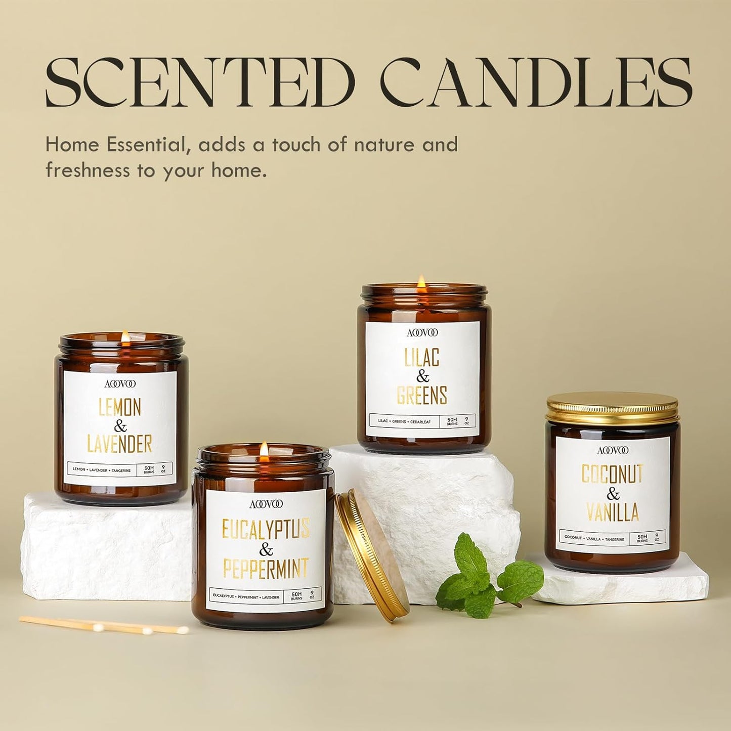 AOOVOO Coconut Vanilla Candles - 9 oz Scented Candles, Aromatherapy Candle, Soy Candle for Home