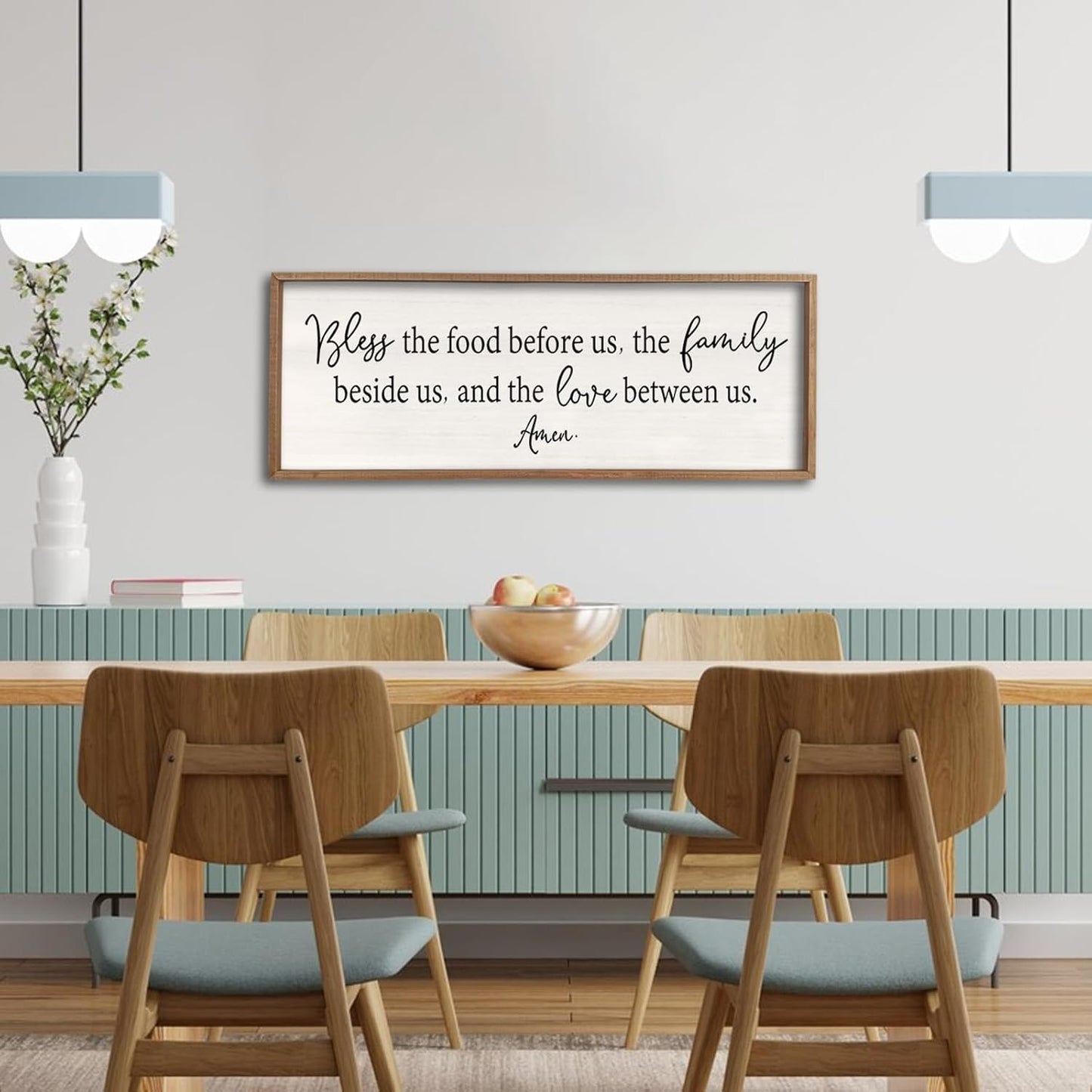 Bless the Food Before Us Sign Wall Decor 40"X15" Large Farmhouse Dining Room Wall Decor Framed Wood